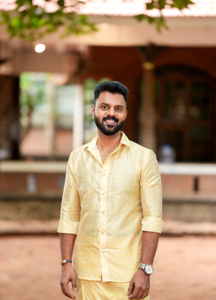 Pure Silk Designer Gold Shirt & Dhoti