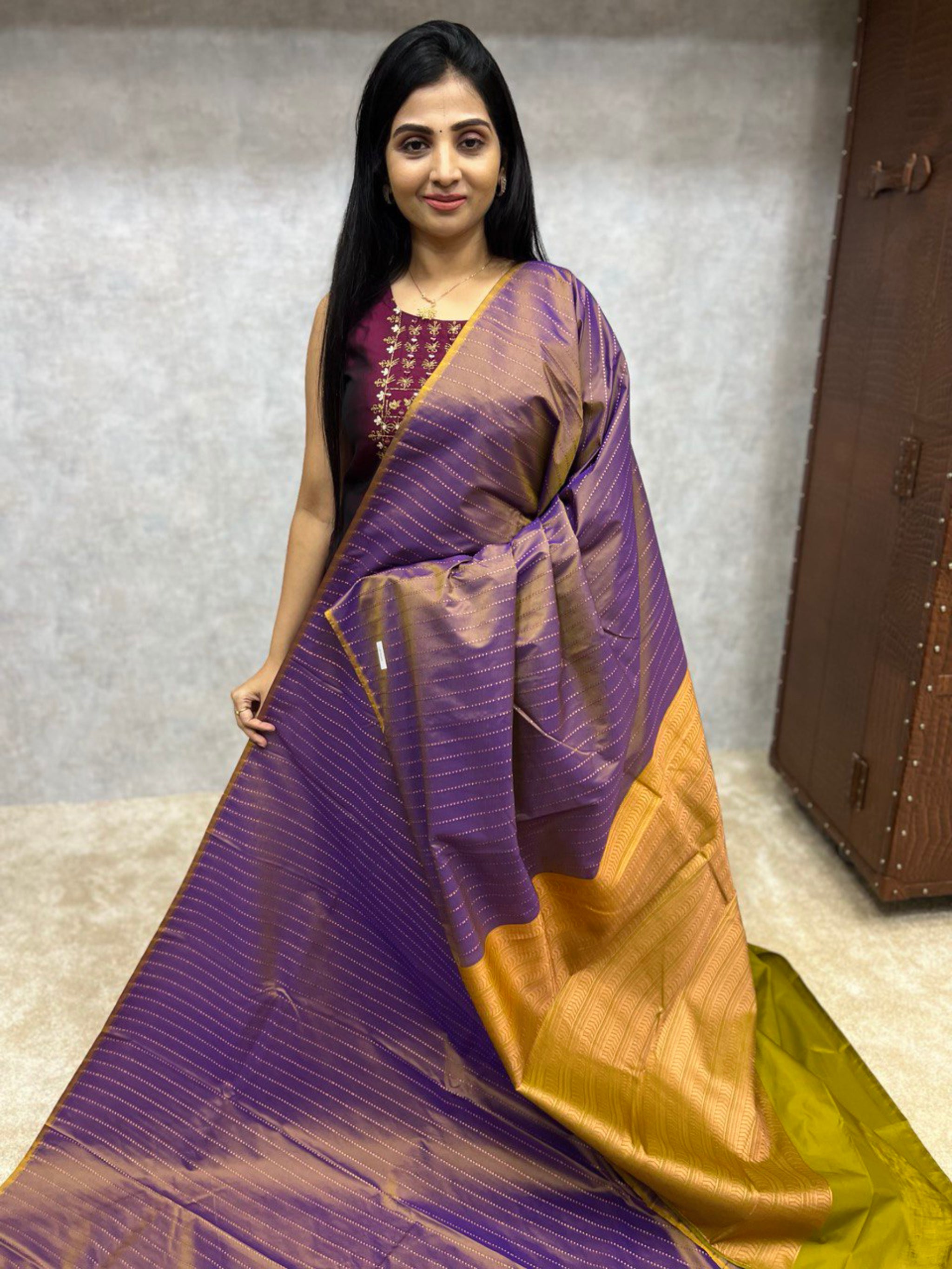 Brown 1000 Butta Handloom Kanchi Cotton Saree with floral motifs –  Kleemkaara
