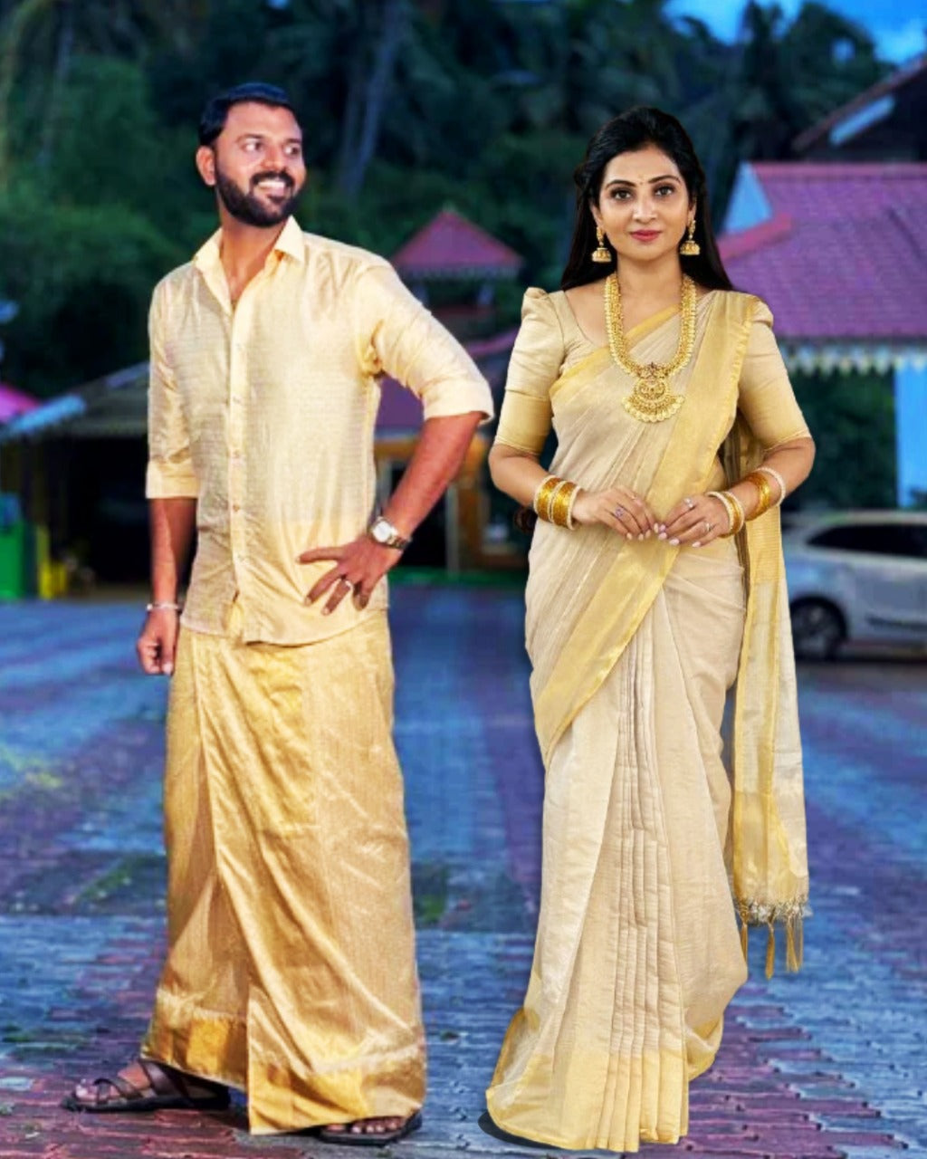 Couple Combo Collection Shirt Dhoti Saree) - Main Image