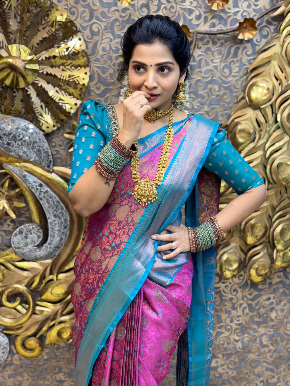 Long Necklace On Lehenga Purple Georgette Gota Patti Embroidered