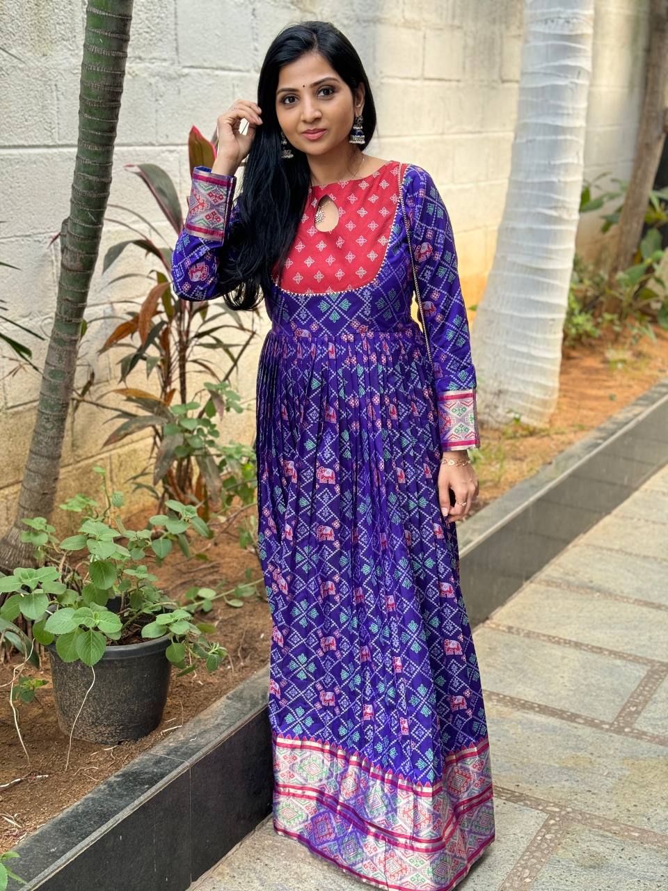 Indian Raas Global Desi Dresses Anarkali Dress (Patola Dress With Sling Bag) Lakshmi Boutique Indian Raas Global Desi Dresses Anarkali Dress (Patola Dress With Sling Bag) Lakshmi Boutique