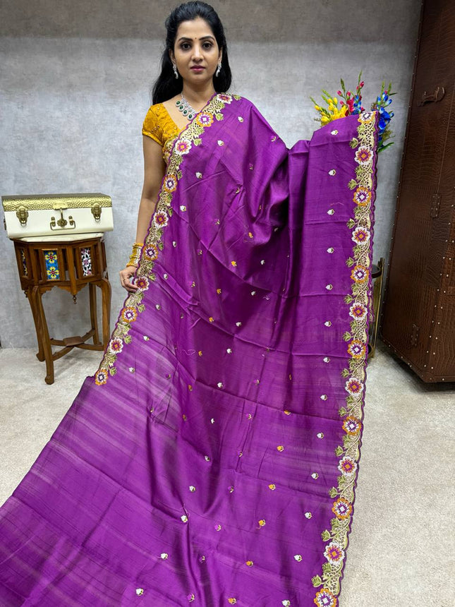 Tussar Silk with Cut work Embroidery