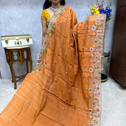 Tussar Silk with Cut work Embroidery