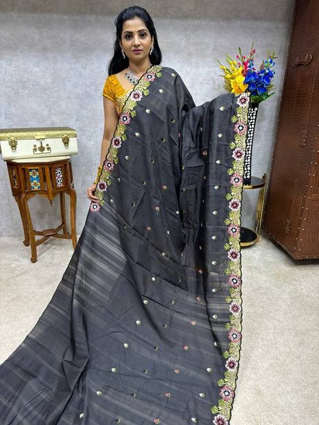 Tussar Silk with Cut Work Embroidery