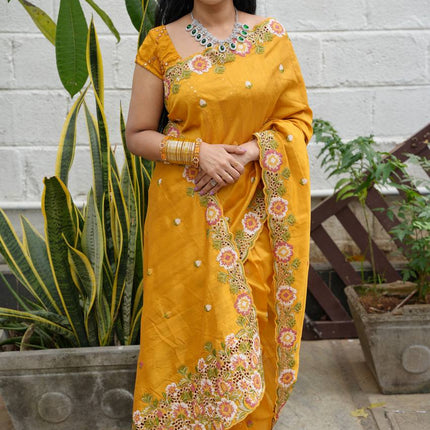 Tussar Silk with Cut work Embroidery