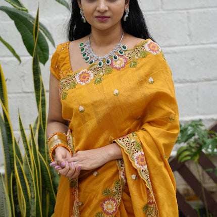 Tussar Silk with Cut work Embroidery