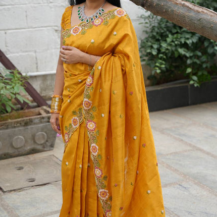 Tussar Silk with Cut work Embroidery