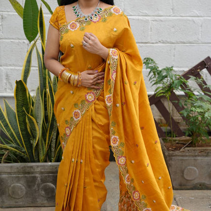 Tussar Silk with Cut work Embroidery