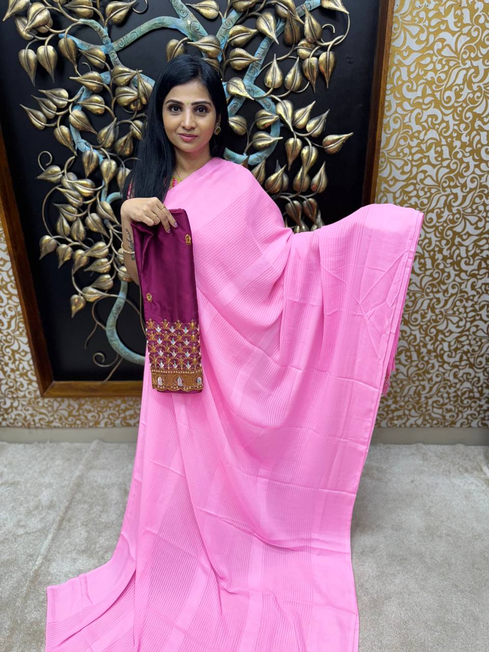 Orange pink combination saree designs | Pink and orange, Contrast blouse,  Saree designs