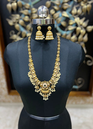 Antique Matte Kemp With Peacock Long Haram Set