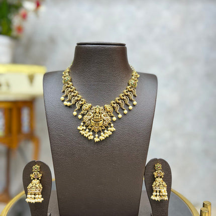 Antique Lakshmi Motif Short Necklace Set