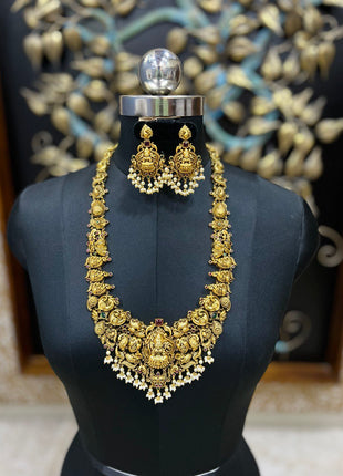 Lakshmi With Peacock Matte Finish Long Haram Set
