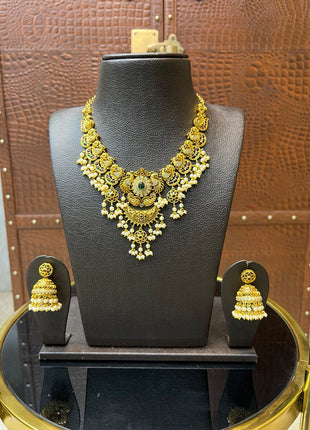 Antique Matte Kemp With Peacock Necklace  Set