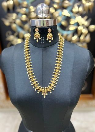 Peacock Design Antique Long Set With Pearls
