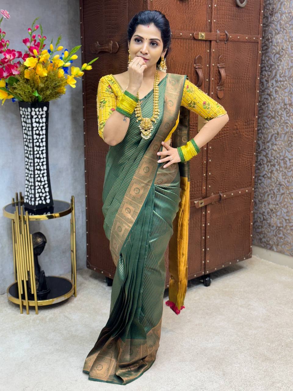 Antique Lakshmi Peacock Long Haram Set Temple Jewellery