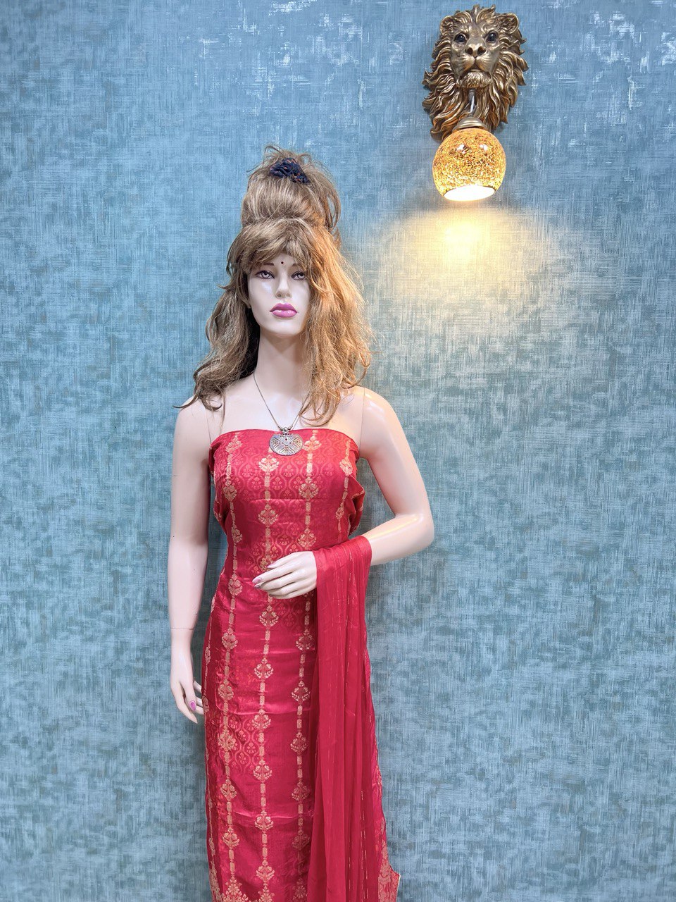 Maroon Banarasi Cotton Woven Design Unstitched Dress Material - Inddus -  3034748
