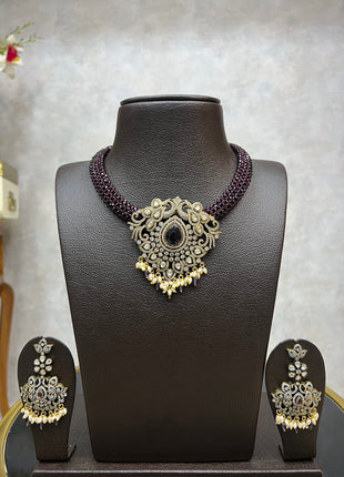 MOISSANITE POLKI VICTORIAN NECKLACE SET
