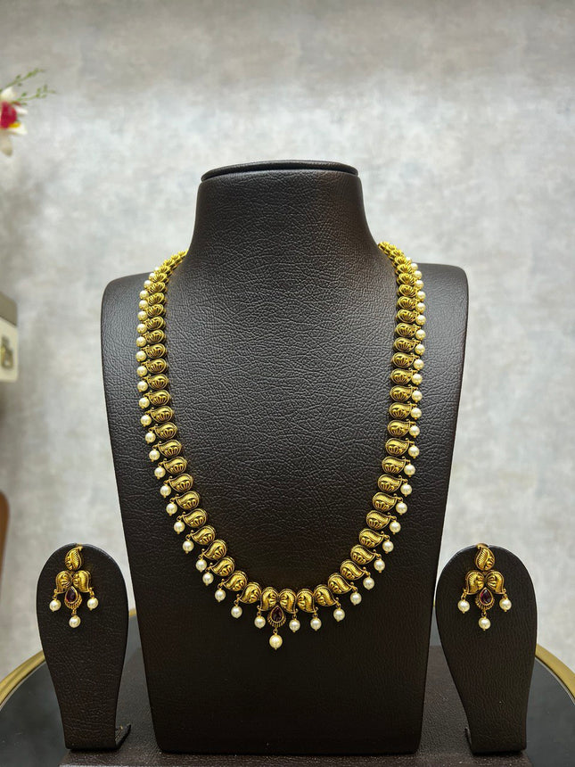 Antique Long Haram Set  With Pearls