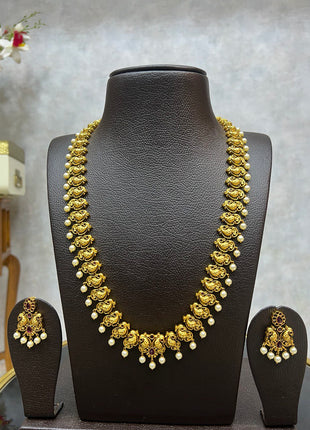 Dual Peacock Design Nagas Antique Long Haram Set
