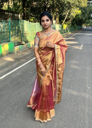 Tissue Silk Running Blouse , net Work Patch & Laceilk