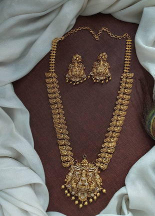 Antique Finish Lakshmi Long Necklace Set