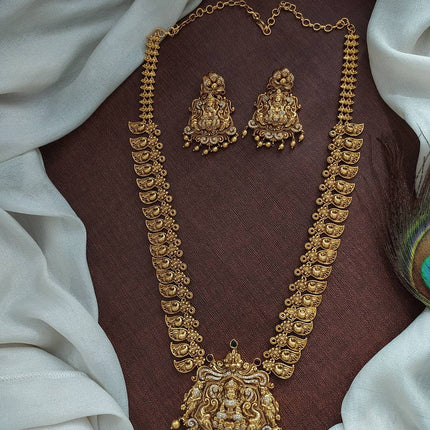 Antique Finish Lakshmi Long Necklace Set