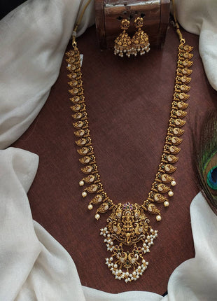 Antique Lakshmi Peacock Long Haram Set - Temple Jewellery