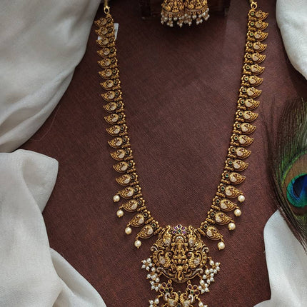 Antique Lakshmi Peacock Long Haram Set - Temple Jewellery