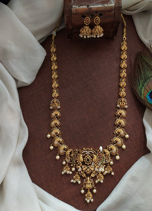 Antique Matte Kemp With Peacock Haram Set