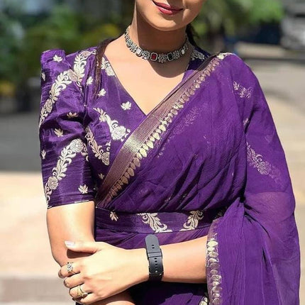 Pure viscose Georgette with Banarasi blouse