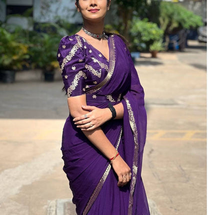 Pure viscose Georgette with Banarasi blouse