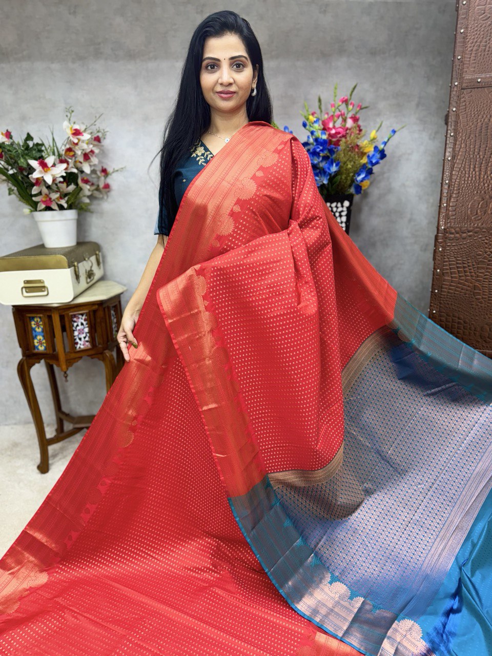Redolent Naylon Silk with Weaving Jari Butta Saree Hot New Release Half  Saree Offer Saree Under 499 Combo Art Silk 2023 Marriage Wear Bollywood  Saree Wedding Saree Summer Wear Sarees (Orange Blue) :