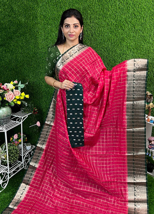 Chiniya Silk with 2 Blouses Contrast Blouse with Banarasi Blouse
