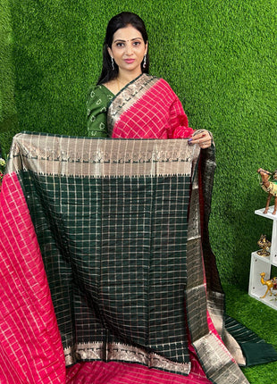 Chiniya Silk with 2 Blouses Contrast Blouse with Banarasi Blouse