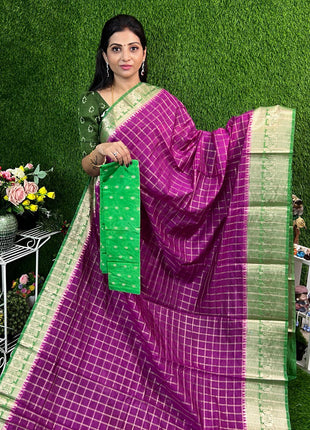 Chiniya Silk with 2 Blouses Contrast Blouse with Banarasi Blouse