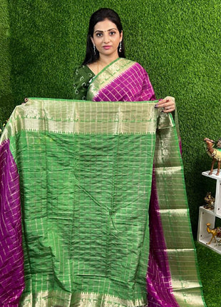 Chiniya Silk with 2 Blouses Contrast Blouse with Banarasi Blouse