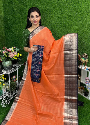 Chiniya Silk with 2 Blouses Contrast Blouse with Banarasi Blouse