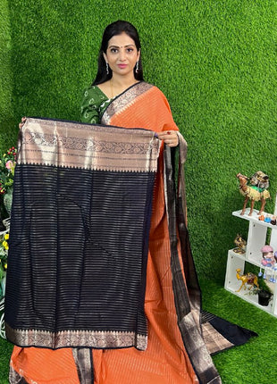 Chiniya Silk with 2 Blouses Contrast Blouse with Banarasi Blouse