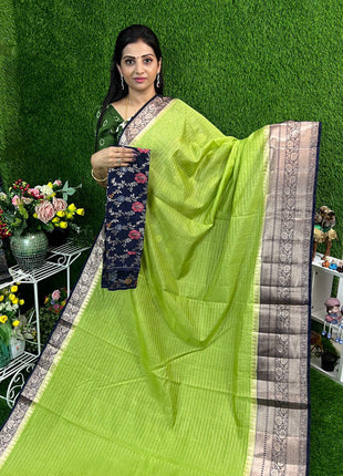 Chiniya Silk with 2 Blouses Contrast Blouse with Banarasi Blouse
