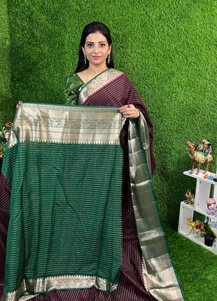 Chiniya Silk with 2 Blouses Contrast Blouse with Banarasi Blouse