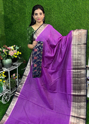 Chiniya Silk with 2 Blouses Contrast Blouse with Banarasi Blouse