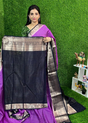 Chiniya Silk with 2 Blouses Contrast Blouse with Banarasi Blouse