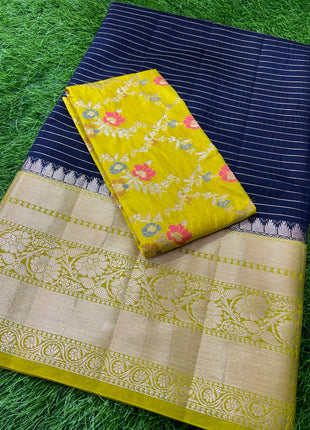 Chiniya Silk with 2 Blouses Contrast Blouse with Banarasi Blouse