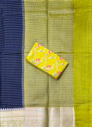 Chiniya Silk with 2 Blouses Contrast Blouse with Banarasi Blouse