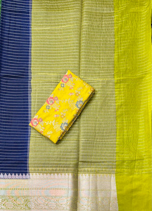 Chiniya Silk with 2 Blouses Contrast Blouse with Banarasi Blouse