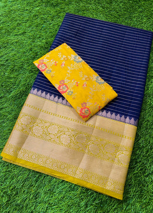 Chiniya Silk with 2 Blouses Contrast Blouse with Banarasi Blouse