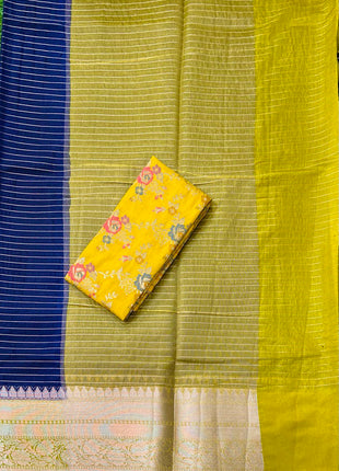 Chiniya Silk with 2 Blouses Contrast Blouse with Banarasi Blouse