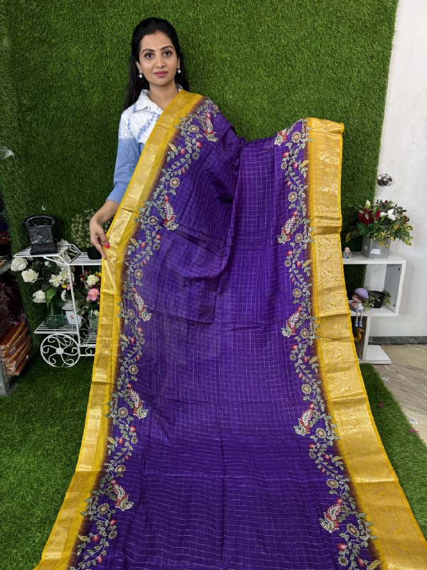 Semi Dola with Kalamkari Blouse