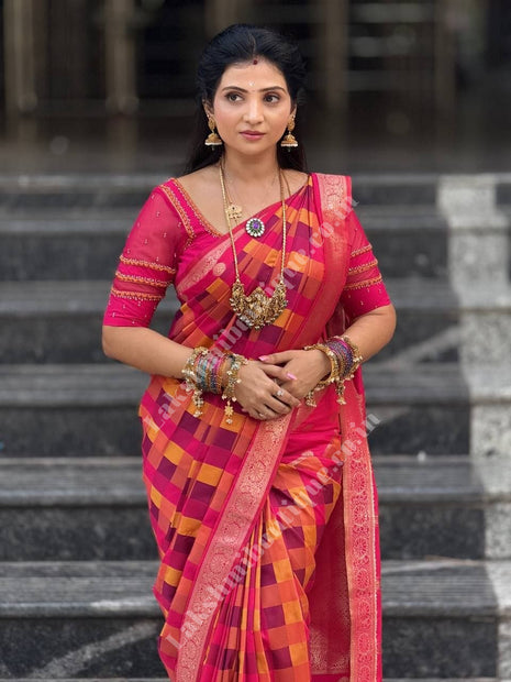 Kanchi Silk With Palum Pazhamum Checks Pattern