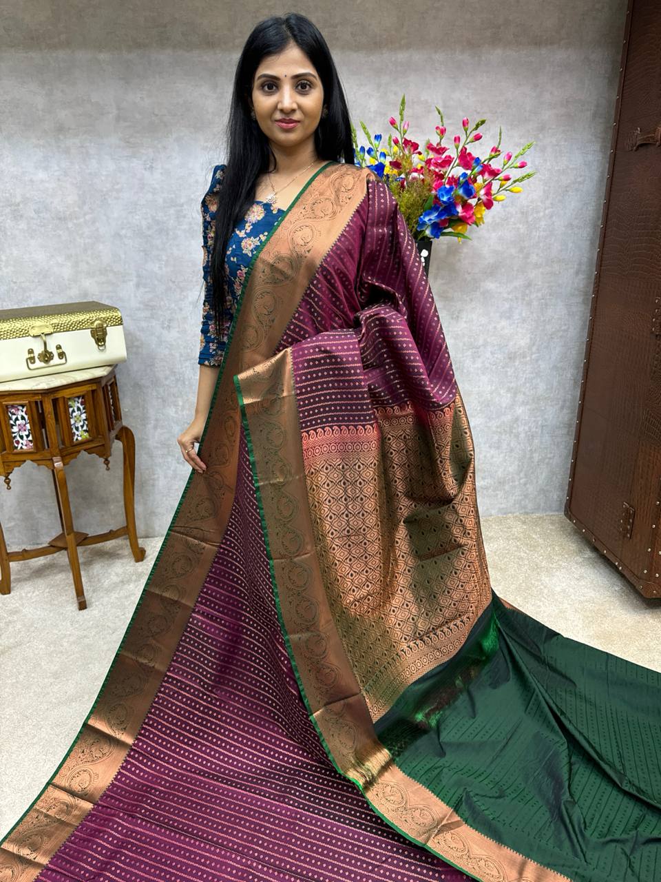 Cotton silk Saree with banarsi jaquard designs in raja rani border with  rich pallu and blouse | Elegant saree, Saree models, Kids designer dresses